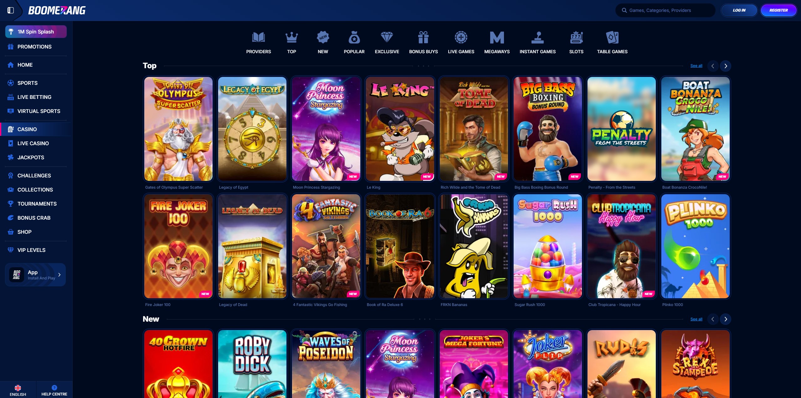 Boomerang Online Casino Spielautomaten Auswahl